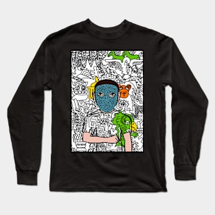 Whimsical Digital Collectible - Character with MaleMask, DoodleEye Color, and DarkSkin on TeePublic Long Sleeve T-Shirt